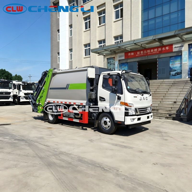 Camion à ordures JAC 8m³ compacteur de déchets à chargement arrière avec élévateur de conteneur à vendre pictures & photos